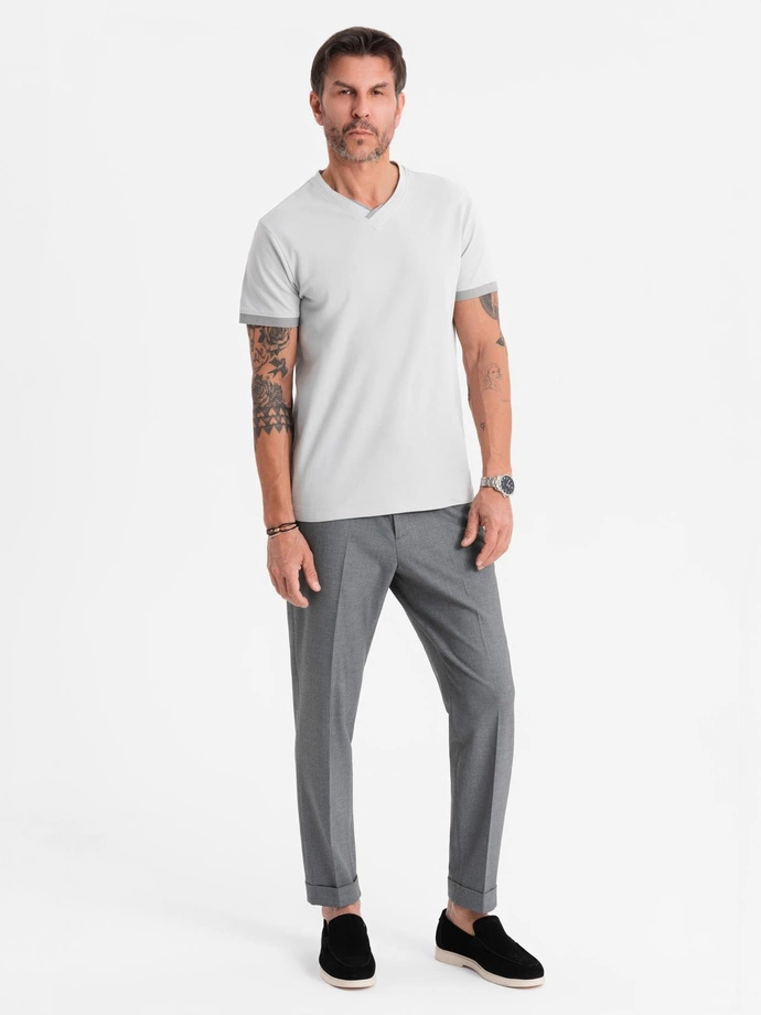 Men's T-shirt with contrasting inserts and crew neckline - light grey V4 OM-TSCT-0198