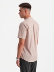 Men's short sleeve shirt with Cuban collar - light brown V6 OM-SHSS-0168