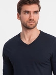 Men's unprinted longsleeve with v-neck - navy blue V5 OM-LSBL-0108