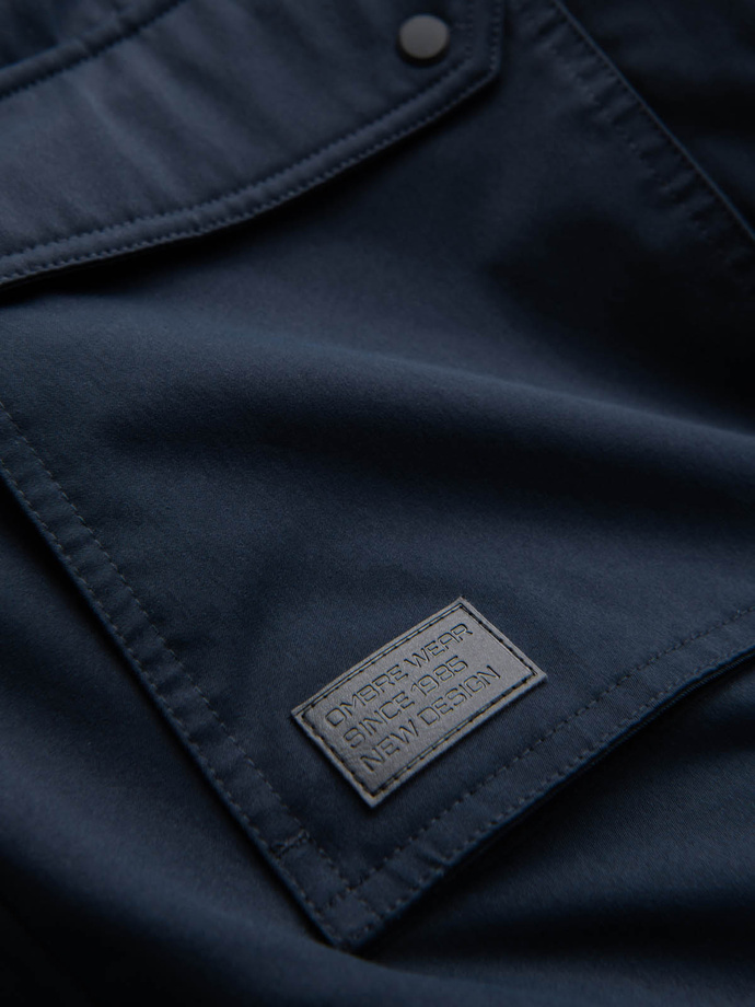 Jachetă lungă sherpa parka pentru bărbați – albastru marin V2 OM-JALJ-0181