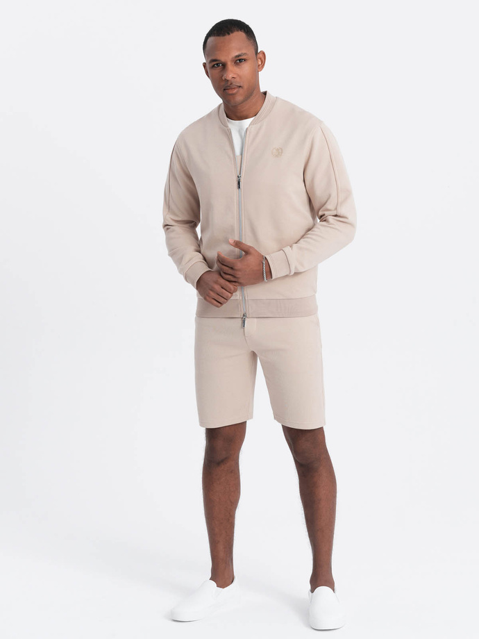 Men's jacquard knit jacket + shorts set - light beige V2 Z73