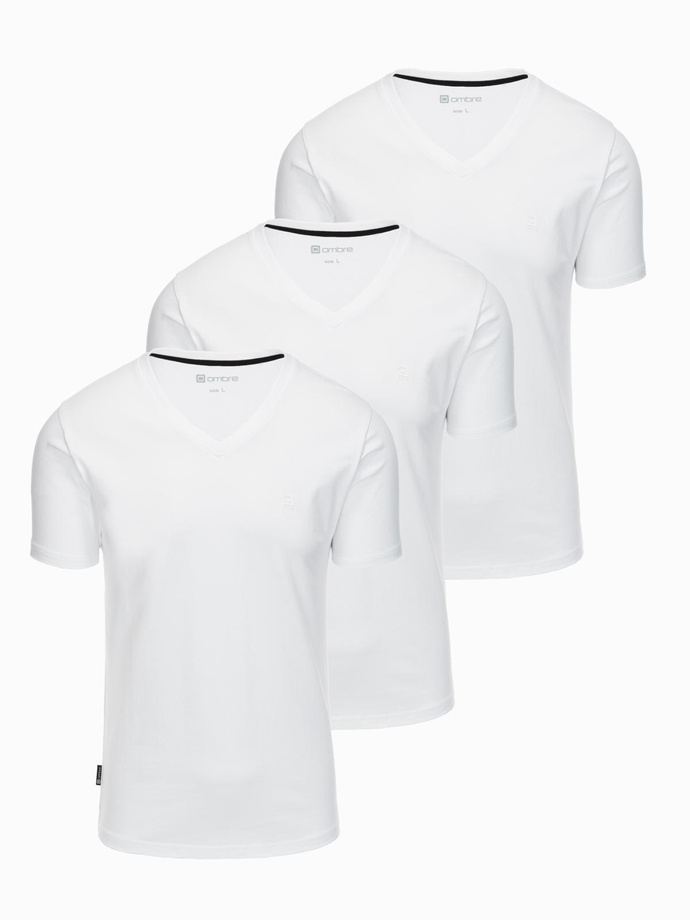 Set of shirts with V neckline and elastane and subtle logo 3-pack - 3x white V2 Z100