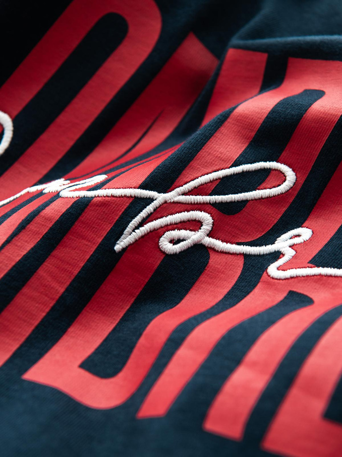 Tricou bărbătesc din bumbac cu logo dublu - albastru marin V3 OM-TSPT-0210 