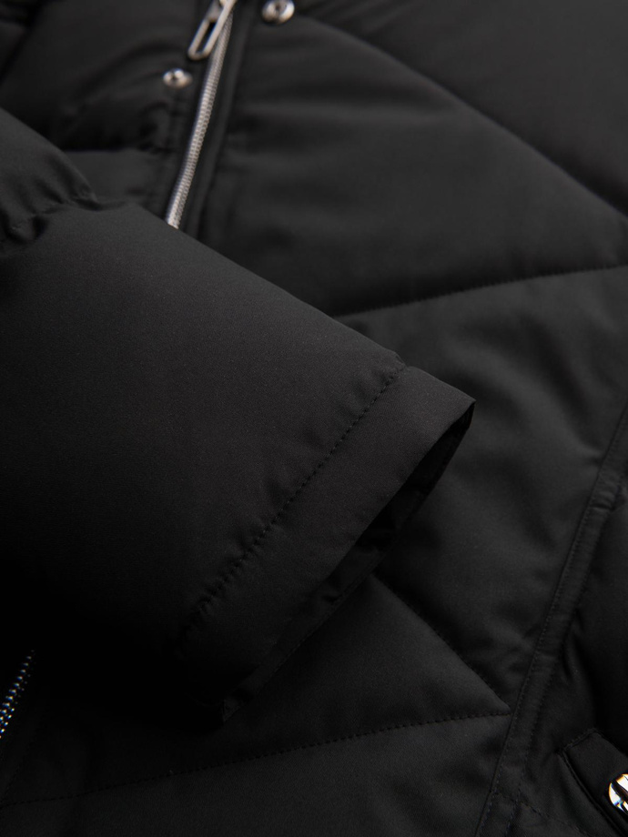Jachetă matlasată pentru bărbați cu glugă - negru V1 OM-JAHP-0252