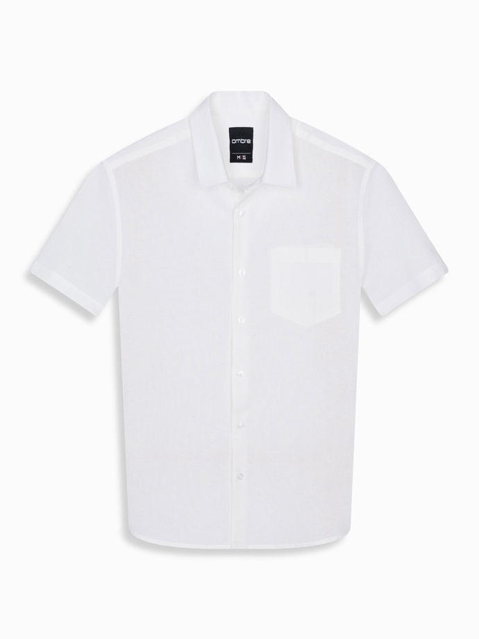 Men's short-sleeved linen-cotton shirt with pocket - broken white V1 OM-SHSS-0167