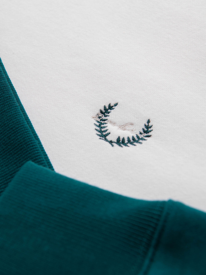 Men's contrast sweatshirt with reglan sleeves - cream and dark green V1 OM-SSNZ-0239