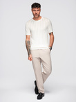 Men's openwork sweater with round neckline and short sleeves - white V1 OM-TSCT-0251