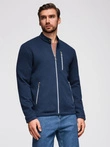 Structured men's biker jacket with stand-up collar - dark blue V1 OM-JANP-0229