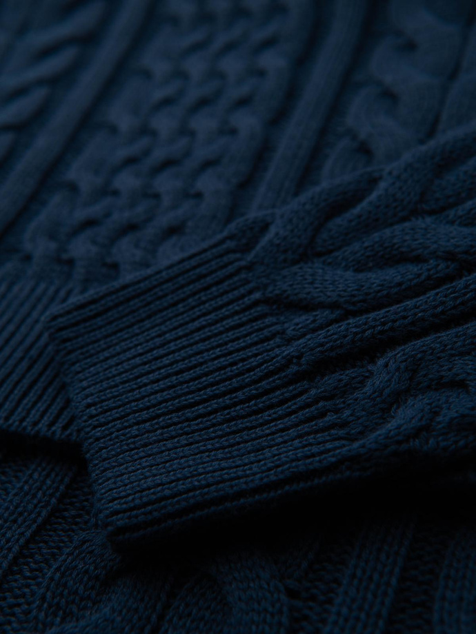 Men's elegant sweater with interesting weave - navy blue V5 OM-SWSW-0173