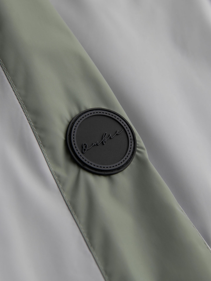 Pánska kontrastná vetrovka s kapucňou - olivovo sivá V3 OM-JANP-0228