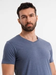 Vyriški BASIC klasikiniai medvilniniai marškinėliai su V formos iškirpte - mėlynas melanžas V18 OM-TSBS-0237
