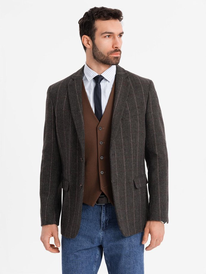 Men's elegant plaid blazer with wool blend - graphite V3 OM-BLZB-0137