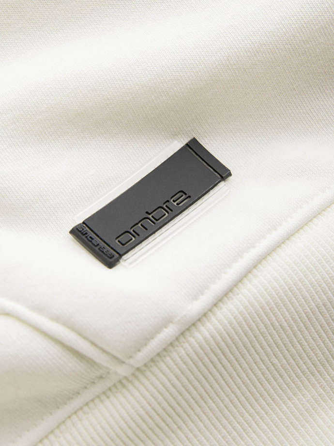 Men's BASIC cotton kangaroo hooded sweatshirt - cream V5 OM-SSBN-0161