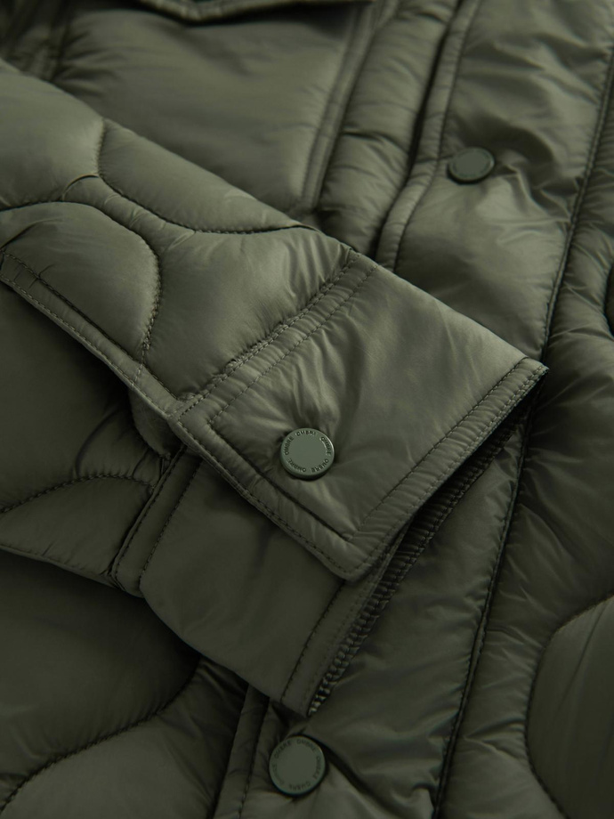 Men's quilted jacket in shirt cut - olive V2 OM-JALP-0215