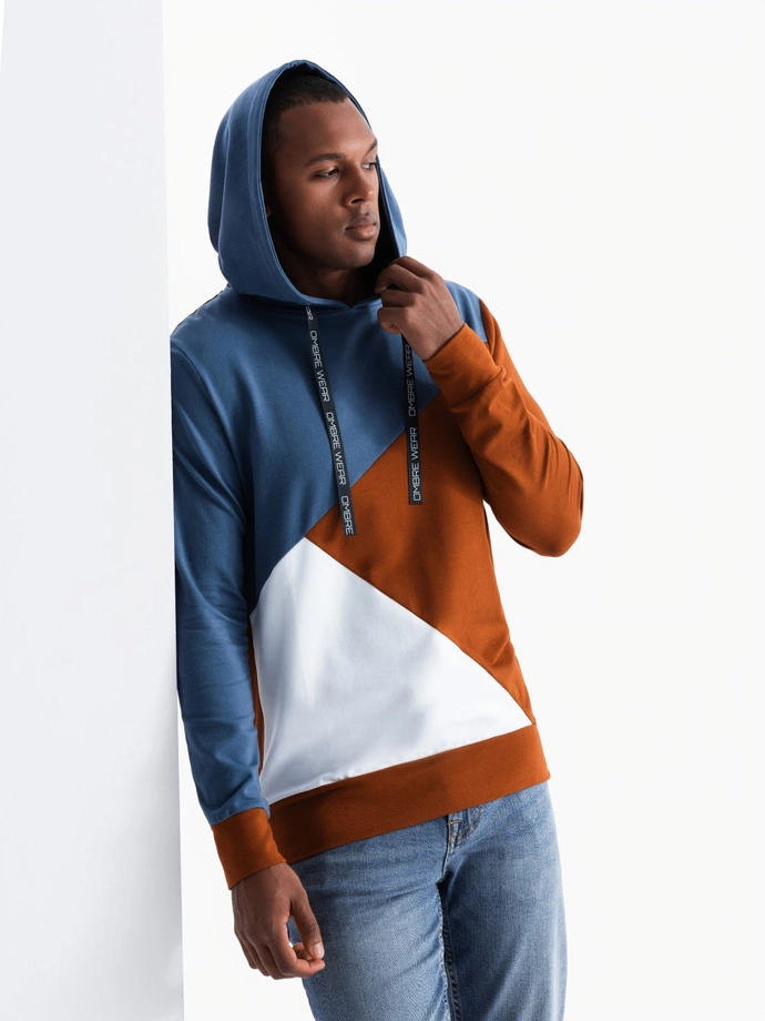 Men's hoodie - camel/blue B1050