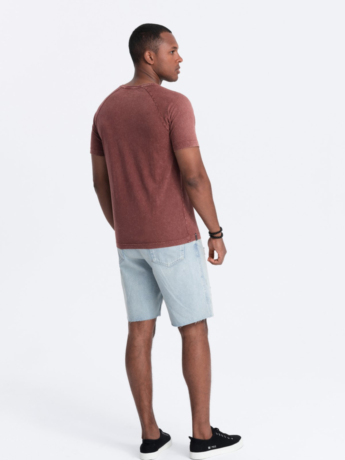 Tricou pentru bărbați cu decolteu henley - maro V3 S1757