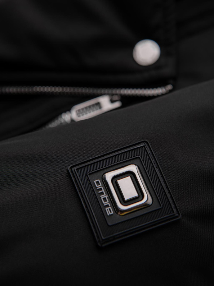 Vyriška dygsniuota striukė su gobtuvu - juoda V1 OM-JAHP-0252