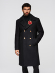 Men's double-breasted wool coat with decorative appliqués - black V1 OM-COWC-0147