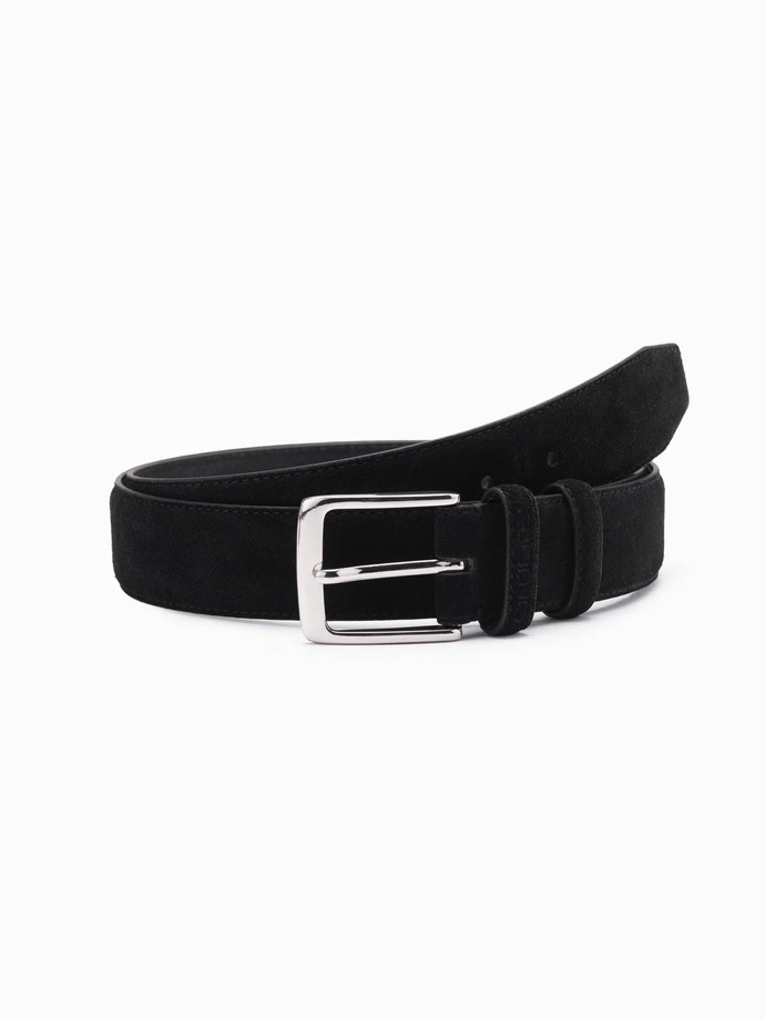 Unicolored men's natural suede belt - black V1 OU-ACBE-0113