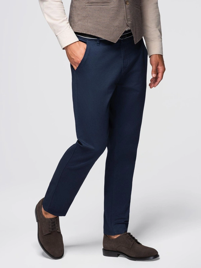Men's chino pants with decorative waistband - navy blue V2 OM-PACP-0118
