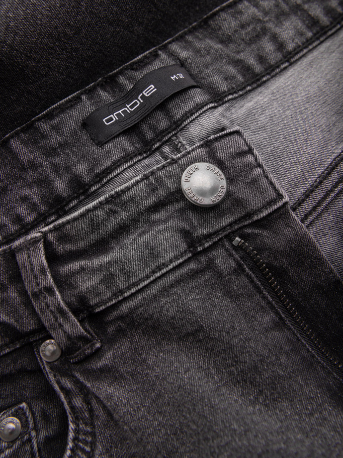 Washable men's TAPER FIT denim pants with rubbing - graphite V3 OM-PADP-0163
