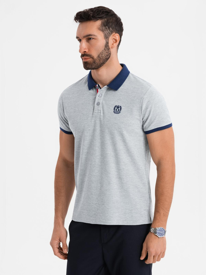 Tricou polo pentru bărbați cu accente colorate - gri melange V1 OM-POSS-0105