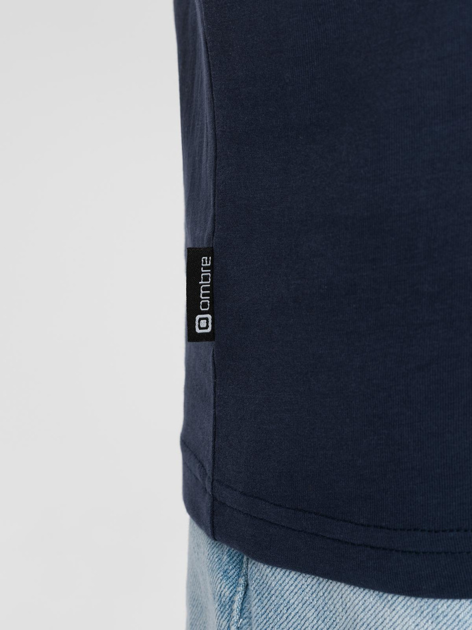 Men's casual t-shirt with pocket patch - navy blue V10 OM-TSCT-0109