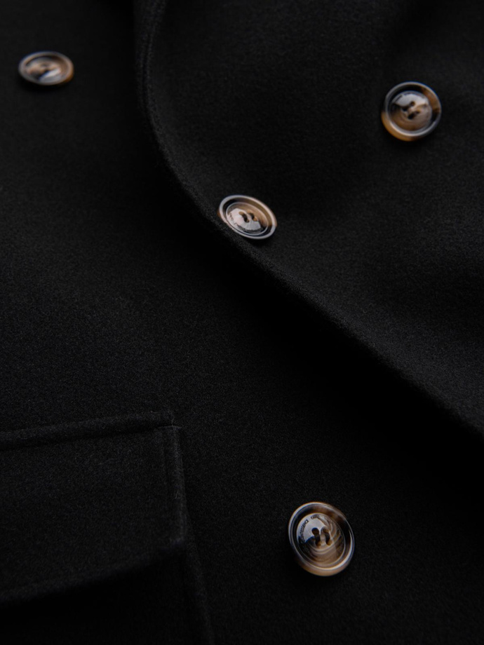 Men's double-breasted coat with decorative buttons - black V2 OM-COWC-0137