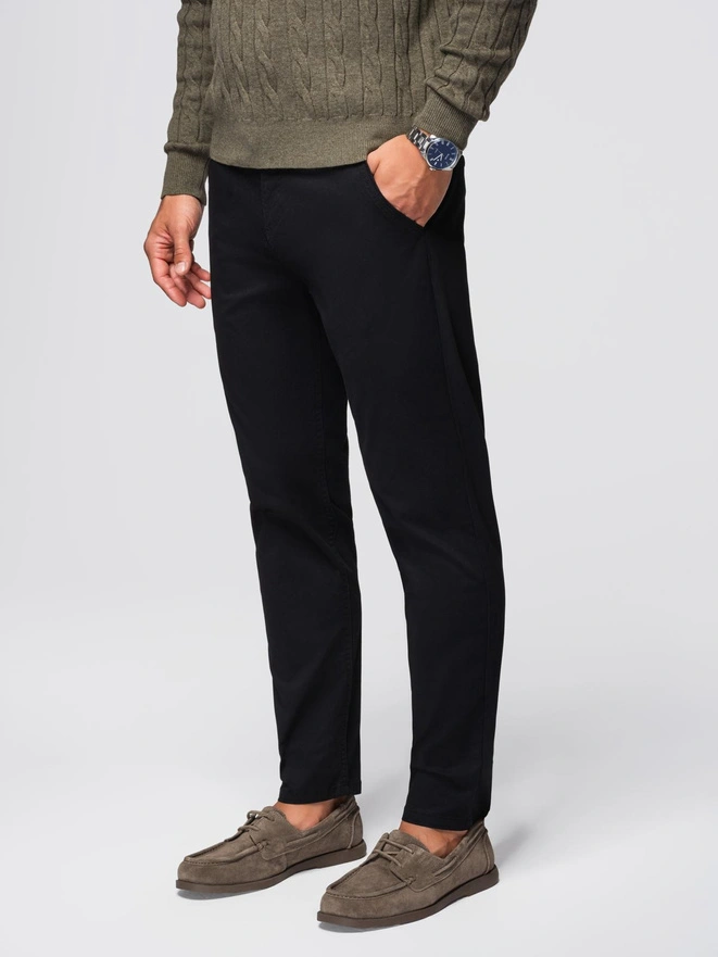 Pantaloni chino pentru bărbați cu talie decorativă - negru V1 OM-PACP-0118