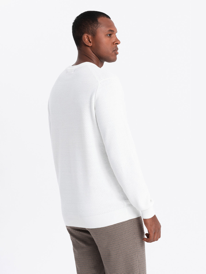Men's RELAXED FIT knit sweater in diamond weave - broken white V1 OM-SWSW-0110