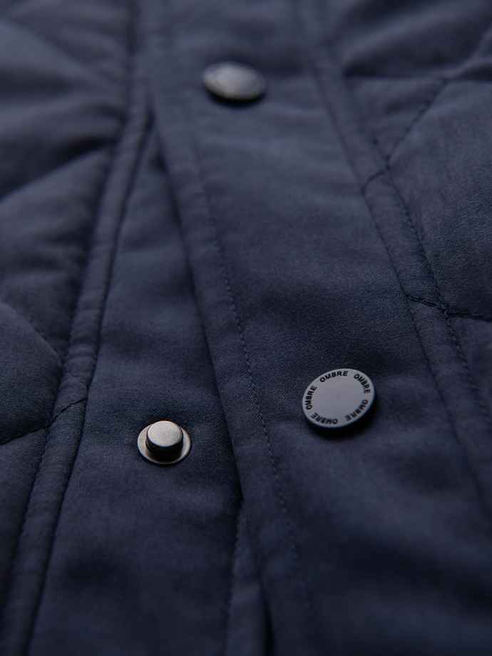 Men's peach effect quilted sleeveless jacket - navy blue V2 OM-JAVJ-0277