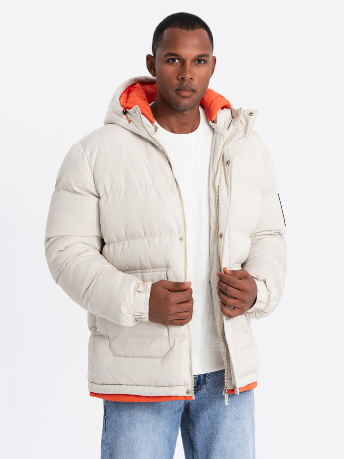 Men's sports warm jacket with double hood - ash V1 OM-JAHP-0208