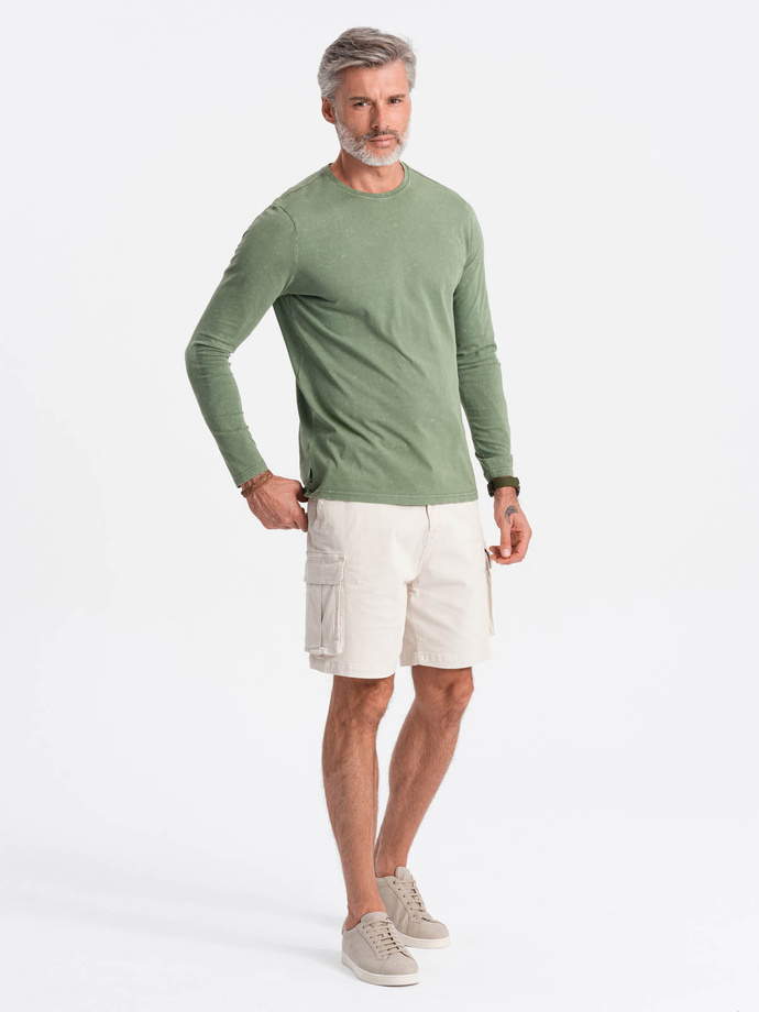 Pánské tričko s dlouhým rukávem bez potisku - olivové V2 L131