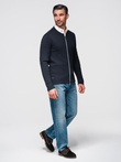 Men's smooth zip sweater - navy blue V1 OM-SWZS-0146