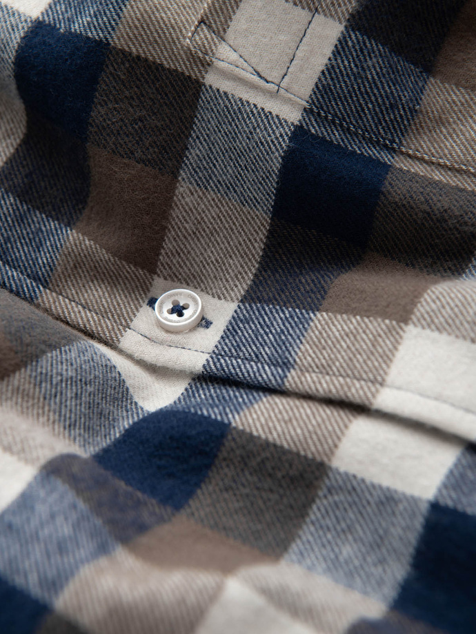 Classic men's flannel check cotton shirt - brown and navy blue V1 OM-SHCS-0157