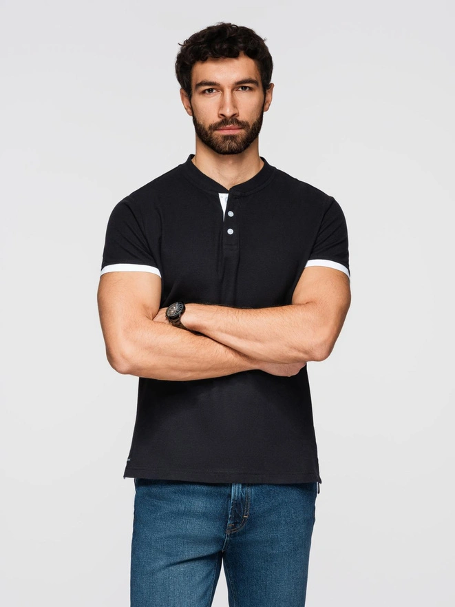 Tricou polo fără guler pentru bărbați - negru V8 OM-TSCT-0156