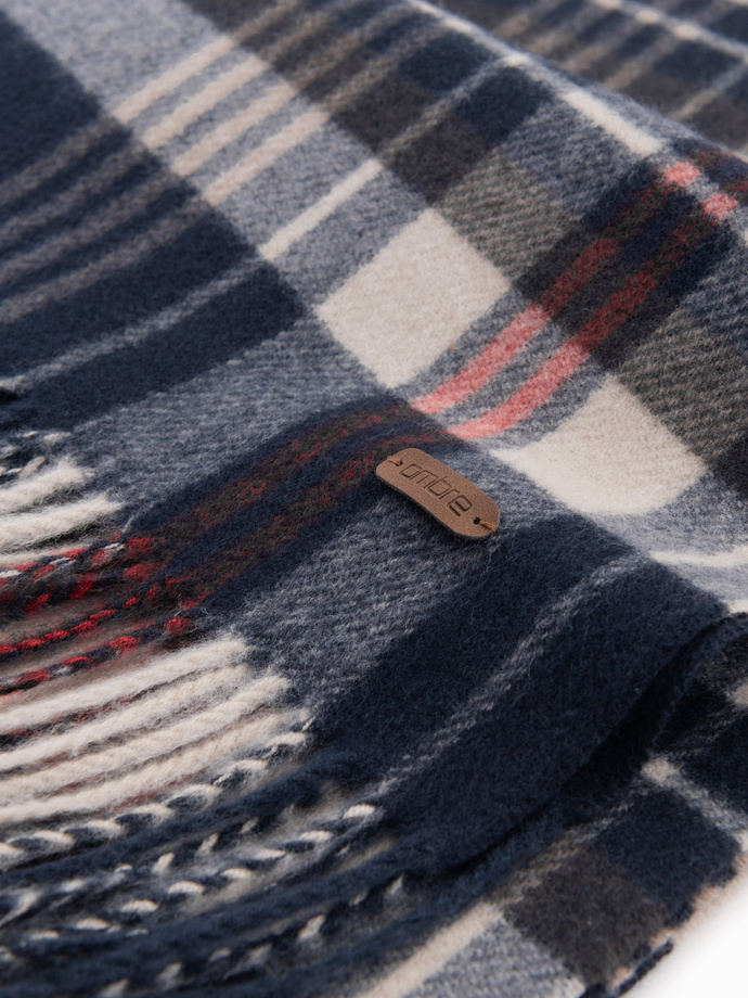 Men's Scottish check fringed scarf - navy blue and cream V3 OM-ACSF-0113