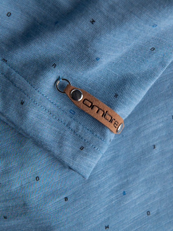 Men's full-print t-shirt with colorful letters - blue denim V4 OM-TSFP-0185