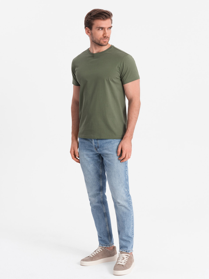 Tricou clasic din bumbac pentru bărbați BASIC - kaki V6 OM-TSBS-0146