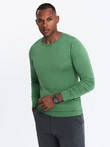 Classic men's sweater with round neckline - green V13 OM-SWBS-0106