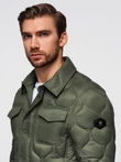 Men's quilted jacket in shirt cut - olive V2 OM-JALP-0215