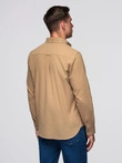 Men's REGULAR FIT cotton shirt with pocket - light brown V2 OM-SHOS-0153