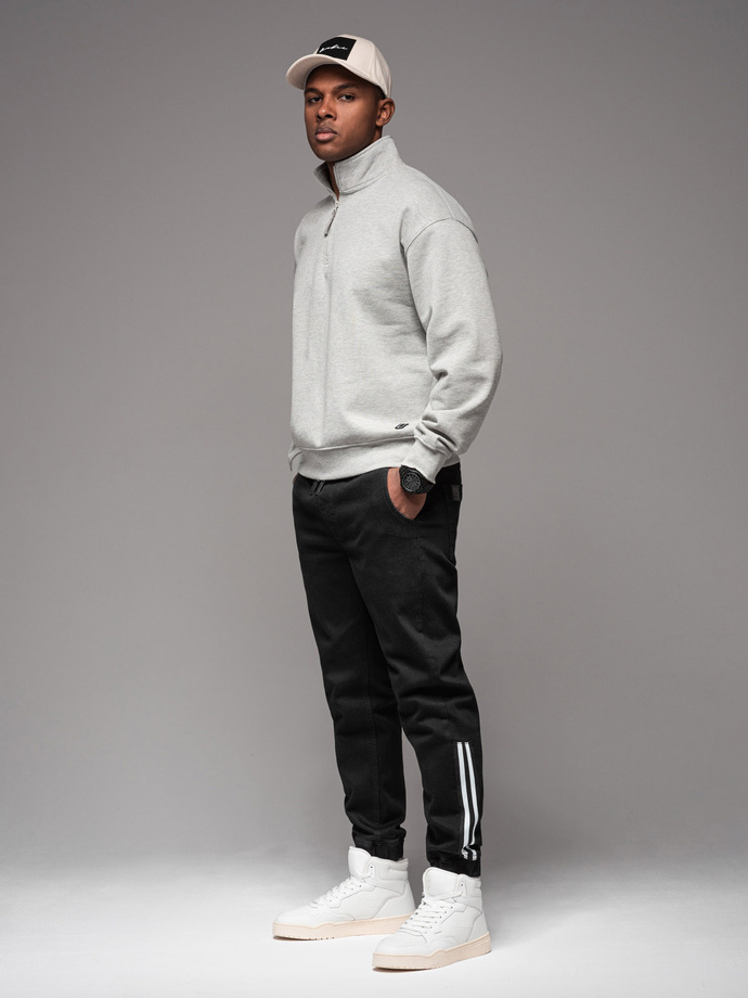 Men's denim joggers with piping - black V2 OM-PADJ-0156