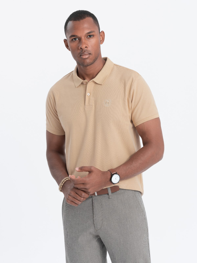 Tricou polo clasic pentru bărbați din bumbac - bej S1374