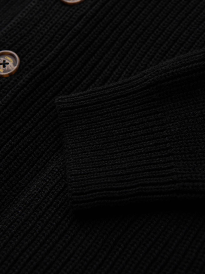 Pulover cardigan din bumbac pentru bărbați cu guler șal - negru V4 OM-SWCD-0153