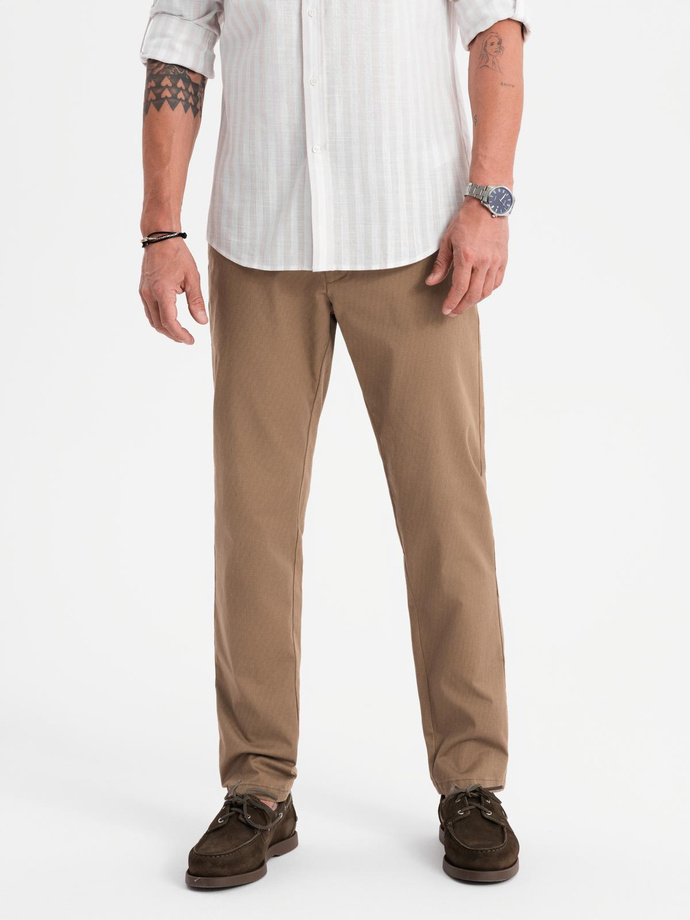 Pánské chino kalhoty REGULAR FIT s jemnou strukturou - tmavě béžové V2 OM-PACP-0184