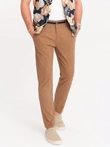 Pantaloni chino pentru bărbați cu talie decorativă - maro V4 OM-PACP-0118
