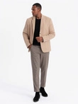 Men's jacket with high collar and hood - light brown V1 OM-BLZB-0133