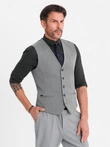 Elegantná pánska vesta SLIM FIT vo farbe rybej kosti - sivá V1 OM-BLZV-0143