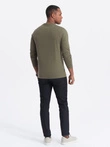 Men's unprinted longsleeve with v-neck - dark olive V2 OM-LSBL-0108